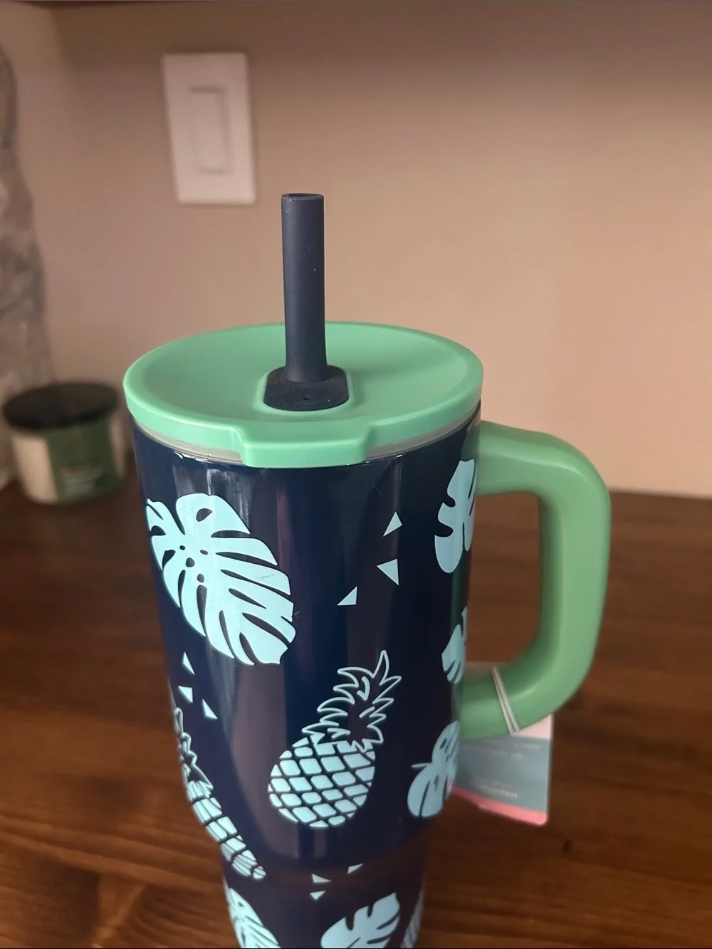 Zak! Tropical Pineapple Navy & Mint Travel Tumbler with Handle